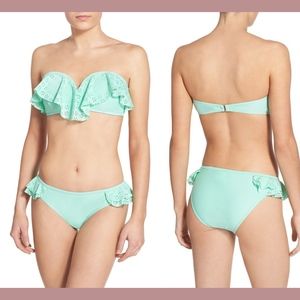 NWT 2PC BP Eyelet Ruffle Bandeau Top‎ + Bikini Bottoms in MINT [SZ Large ]